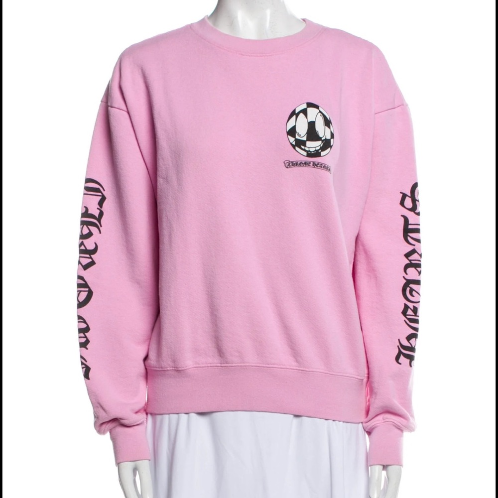 Chrome Hearts Pink Graphic Crewneck Sweatshirt with Black Accents